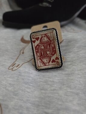 Queen of Hearts Rectangular Statement Ring - Red Enamel Accent